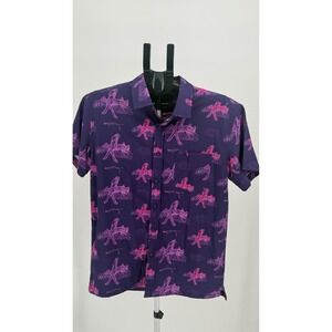 Retro Rifle Saws & Macaws Parrot Tropical Print Short Sleeve Button Shirt Men M